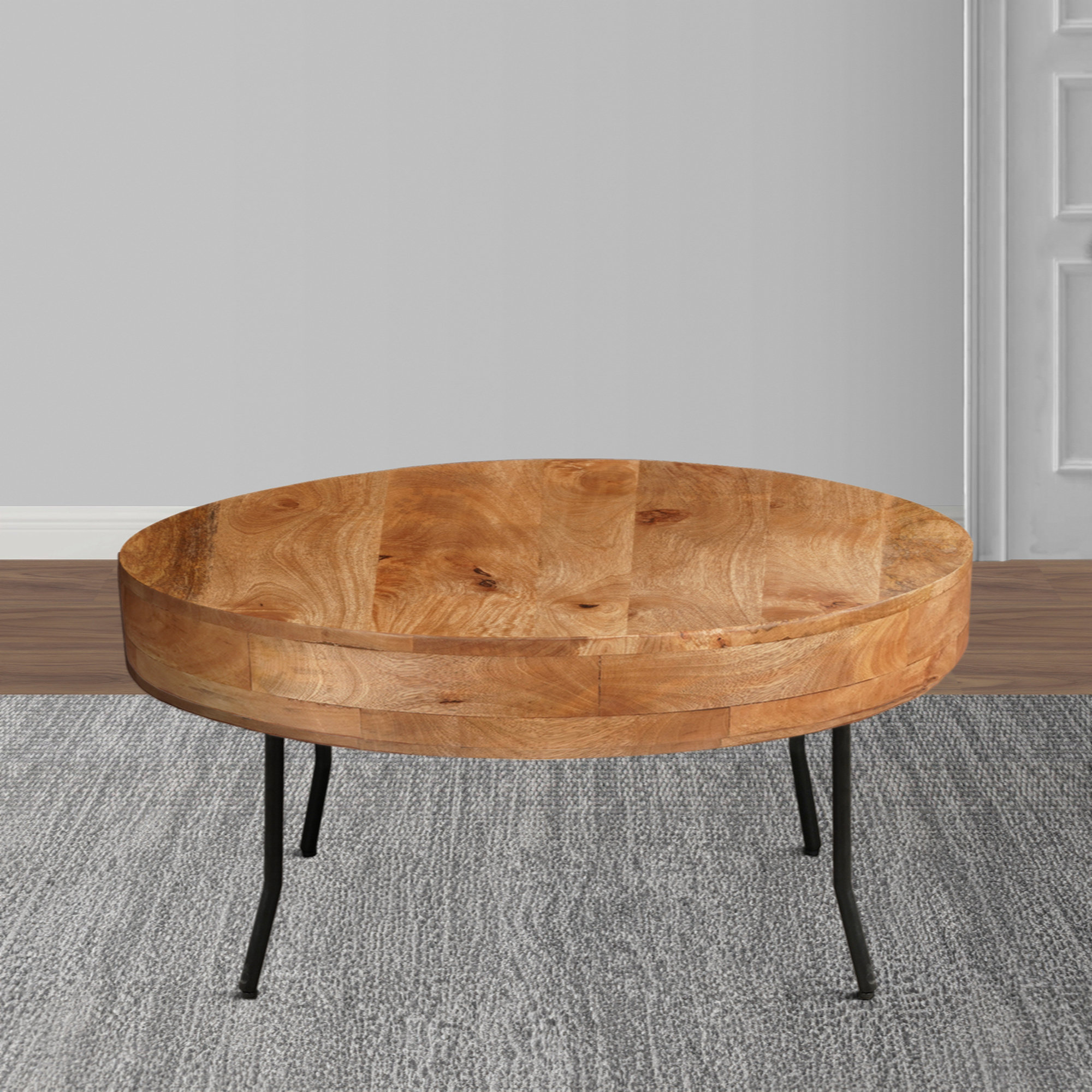Loon Peak® 32 Inch Coffee Table, Handcrafted Mango Wood Round Top ...
