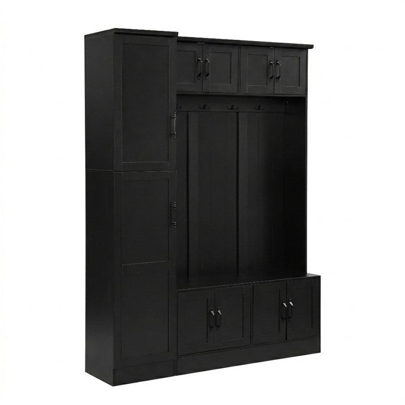 79'' Tall Modern Hall Tree With Shoe Storage, 4-In-1 Entryway Bench With 6 Cabinets, 4 Coat Hooks & Adjustable Shelf For Hallway, Living Room