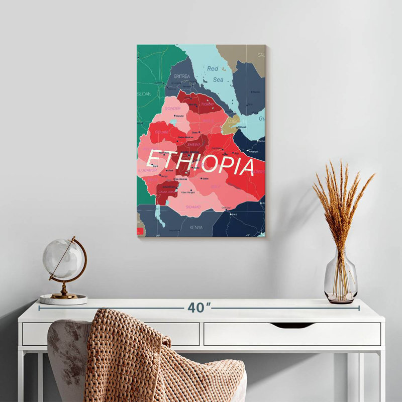 Aliaz, Éthiopie, carte détaillée, H 24 po x l 16 po