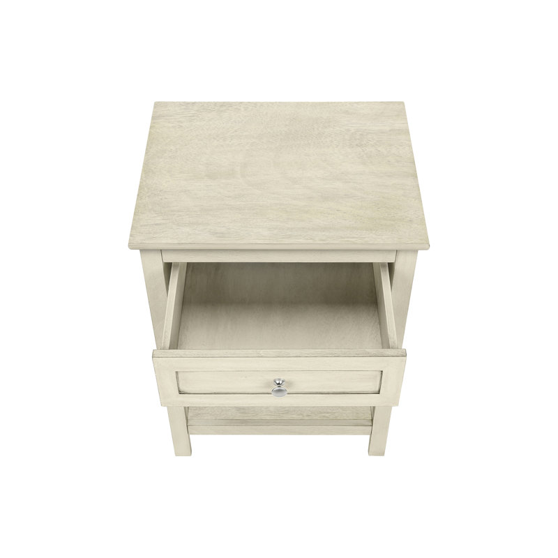 Table d'appoint transitionnelle avec tablette inférieure et rangement en blanc antique 2 pour chambre à coucher