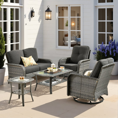 Outdoor furniture with rocking chair 8-piece set with cushion by Lark Manor