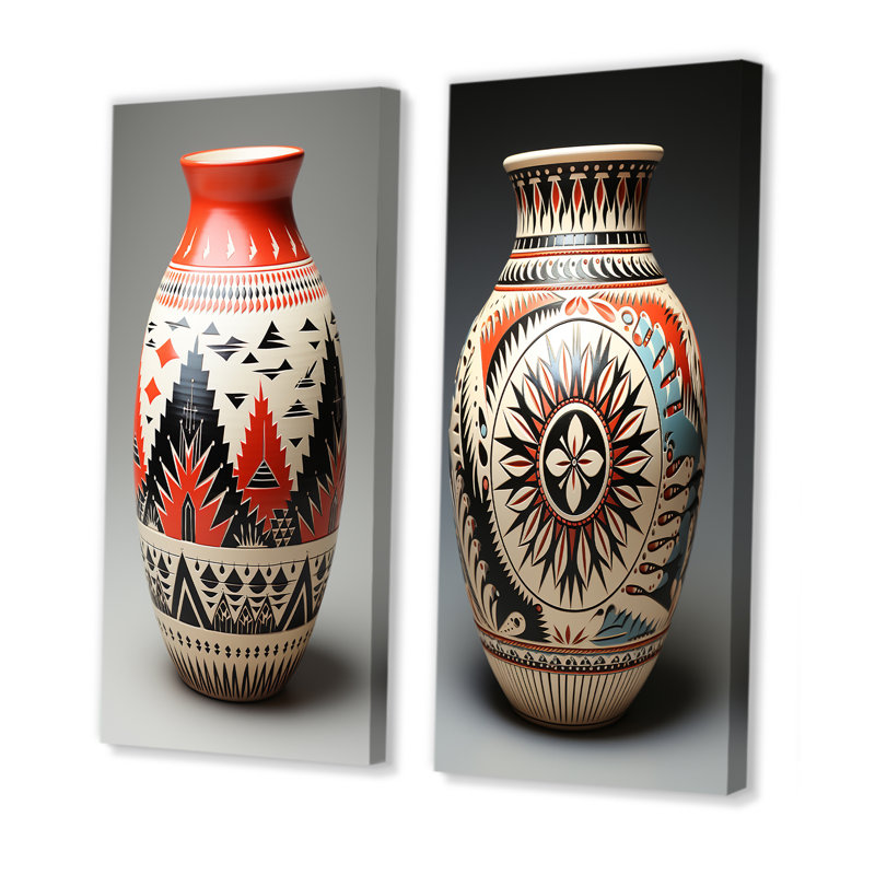 «Native Pueblo Pottery - Abstract Still Lifes», ensemble de 2 reproductions d'art mural, Toile tendue, H 28 po x l 25 po