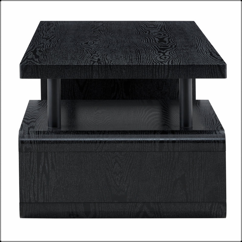Table basse à trois niveaux en panneau de fibres à densité moyenne avec finition grain de bois, rangement multicouche moderne pour le salon et le bureau
