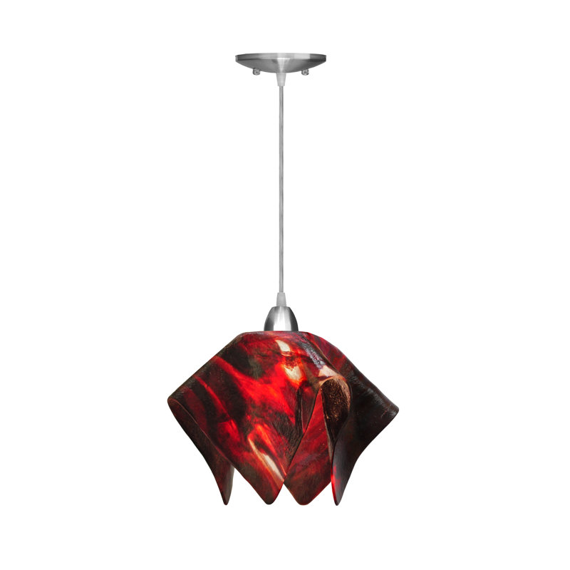 Amergin Flame Handcrafted Glass 1-Light Pendant, Large, Azalea, Nickel