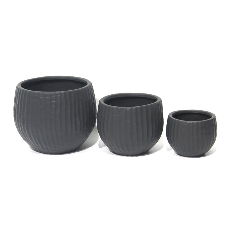 Ensemble de 3 pots à fleurs en céramique noir mat, Noir