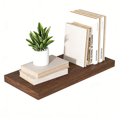  Large Floating Shelves for Wall Set of 1 Wooden Wall Shelves 24 in x 12.75 in x 2 in Room Decor Long Shelf with Invisible Wall Mount Bracket for Bedroom, Kitchen, Living Room, Walnut