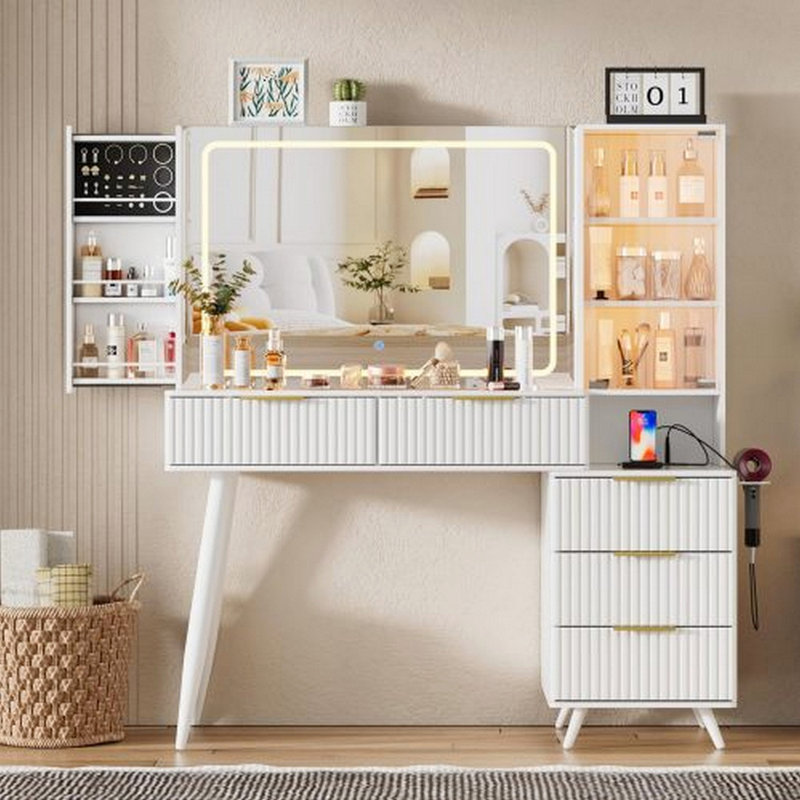 Meuble-lavabo de maquillage avec miroir et lumières