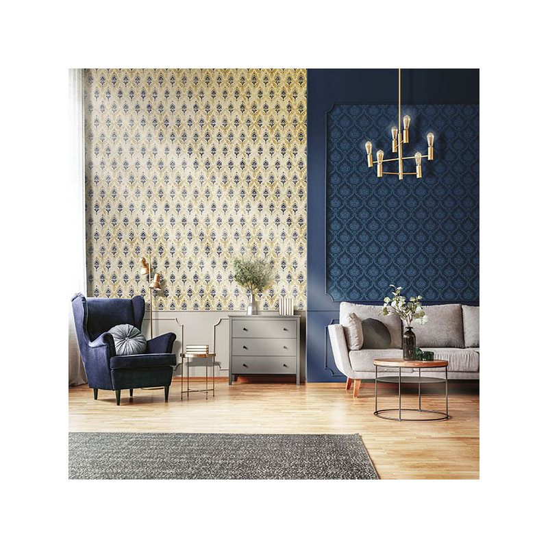 Italian Classics 4 Damask 3D Embossed Wallpaper Roll, Navy