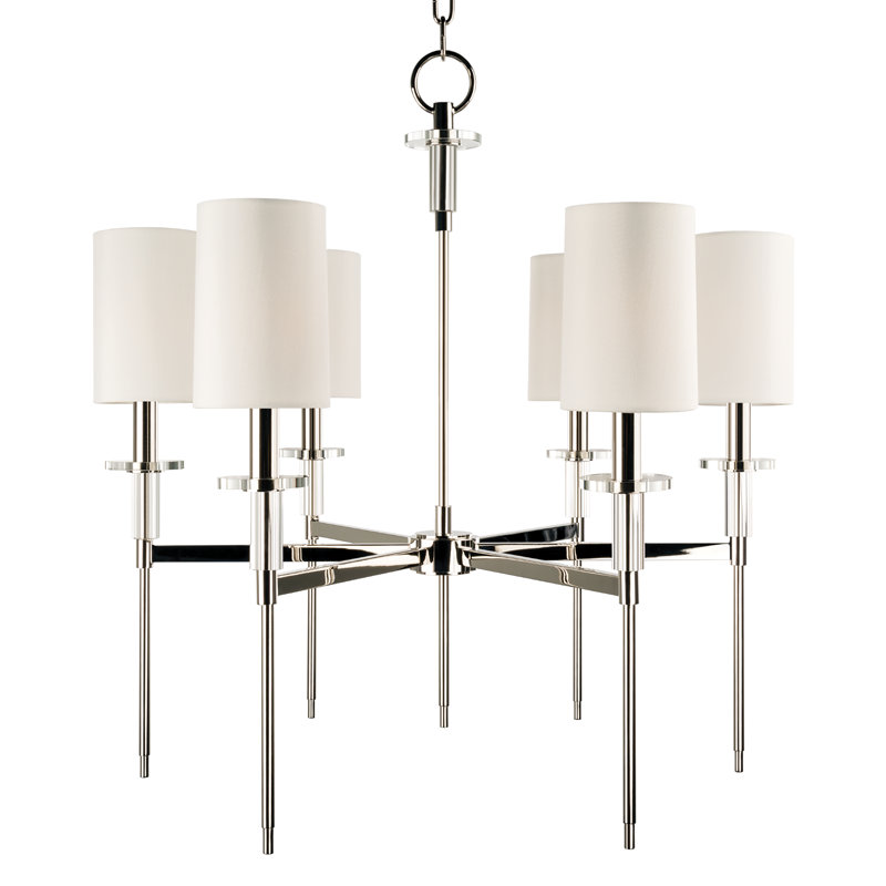 Lustre sphérique Spoutnik à 6 lumières avec détails en cristal Amherst, Nickel poli