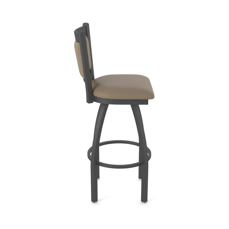 Hadleigh Swivel Stool, Pewter, Vinyl-Canter Earth, Bar Stool (30” Seat Height)