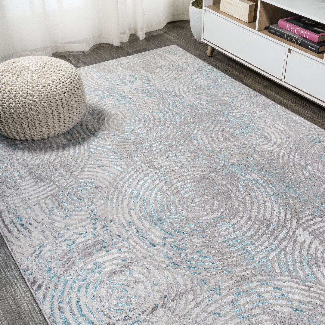 Twinar Modern Abstract Gray/Turquoise Rug Orren Ellis Rug 