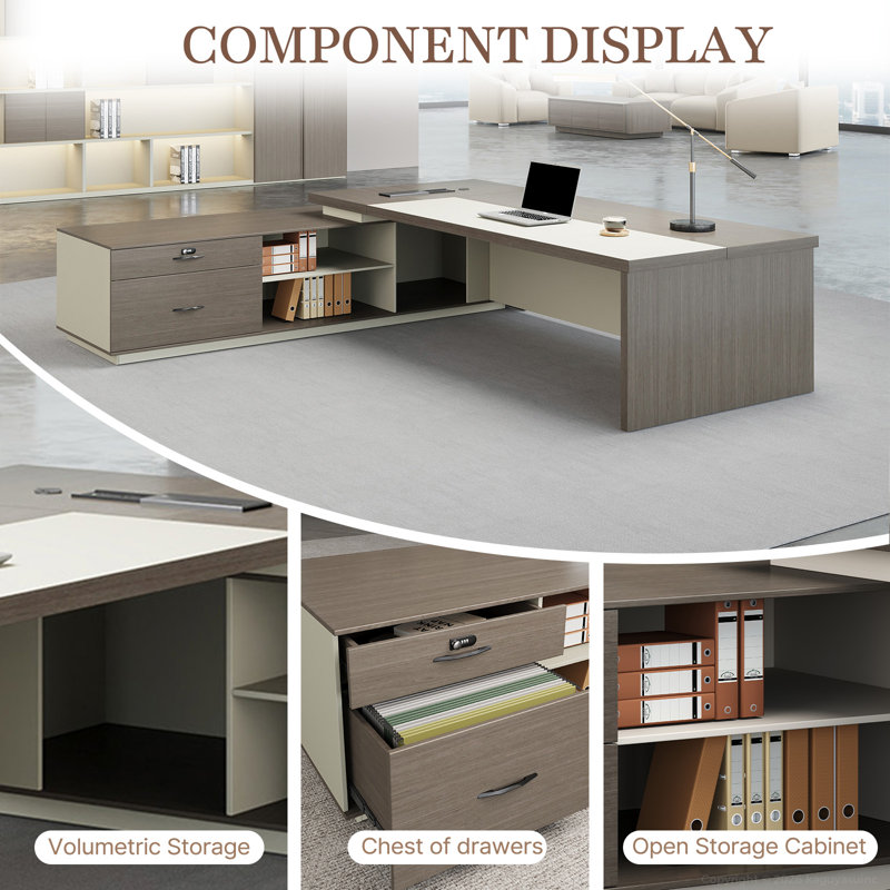 L-Shaped Executive Desk With Digital Lock & Cable Management System, 29.9" H x 78.7" W x 63" D, Left Hand Return, Wenge/White