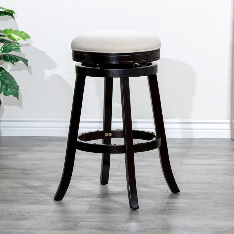 Tabouret de bar de 30 po, finition et tissu beige, siège pivotant, structure en bois franc pour une stabilité et une finition effet lustré, fabrication en tissu confortable
