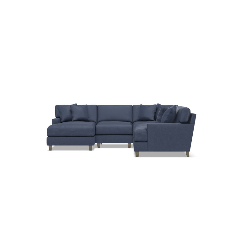 Mila Sectional, Blue Polyester, Left Hand Facing, 33.5" H x 107" W x 107" D
