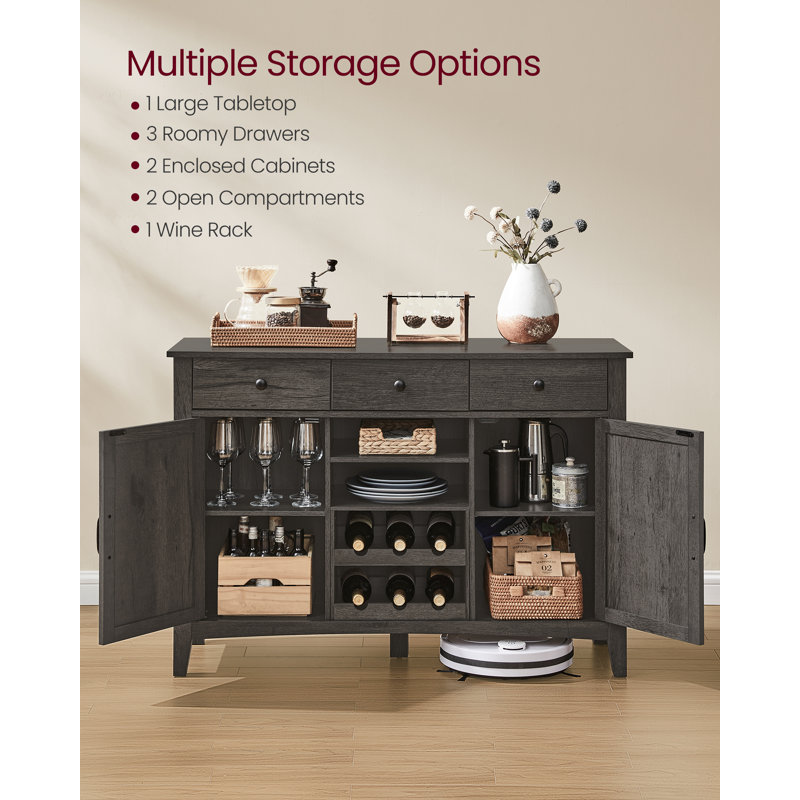 45.1" Gray Farmhouse Sideboard with Wine Rack and Storage