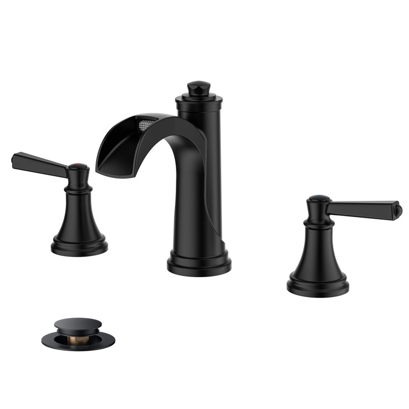 Robinet de salle de bain surdimensionné à 2 poignées avec bonde, Noir mat