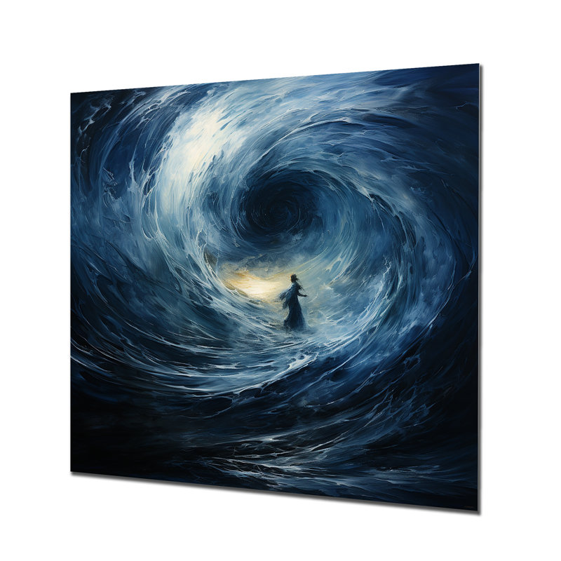 «Blue and White Emotion Spiral 4 - Tachisme», art mural en métal, H 36 po x l 36 po