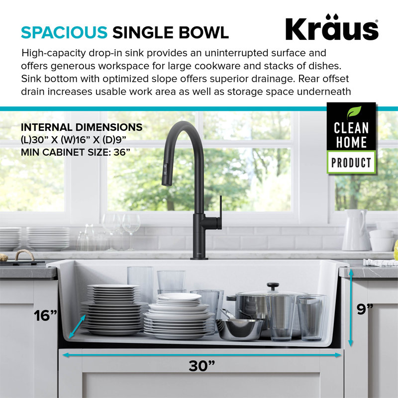KRAUS Bellucci Workstation 33 in. Drop In Single Bowl Granite Kitchen Sink with Accessories, White
