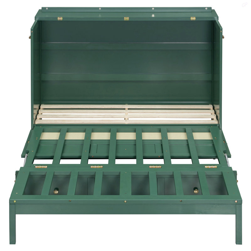 Lit escamotable double avec grands tiroirs, Full, Green