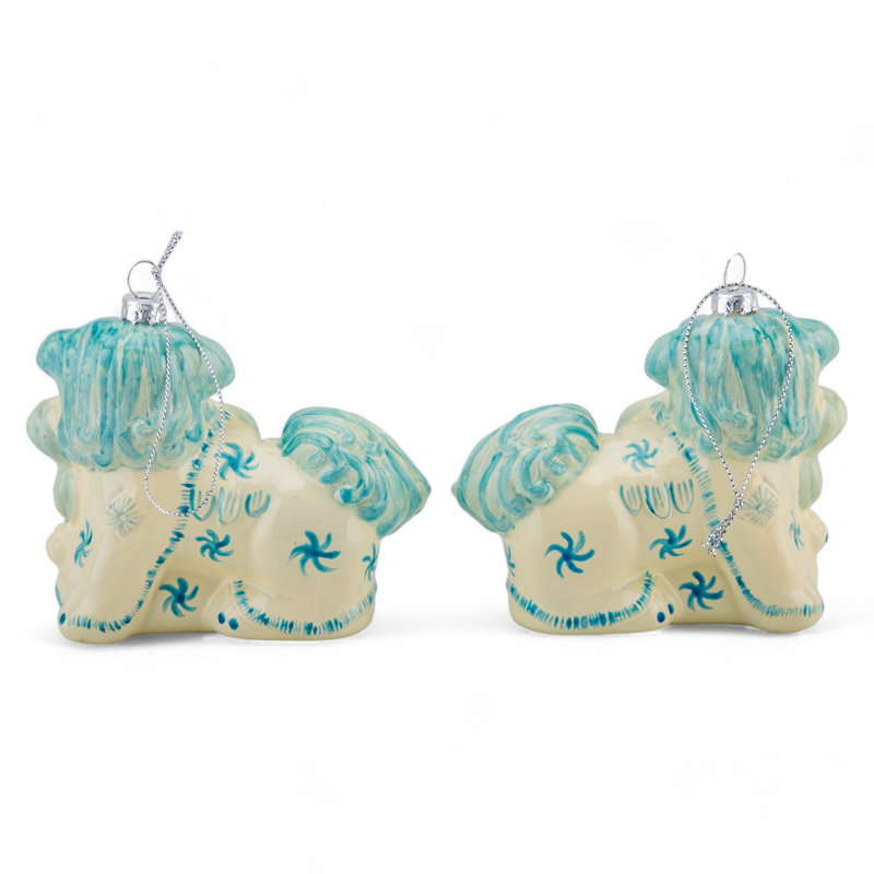 Pair of Foo Dogs Glass Ornament