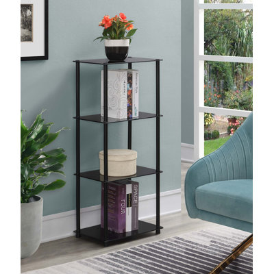 Beckett Etagere Glass Bookcase with Metal Poles