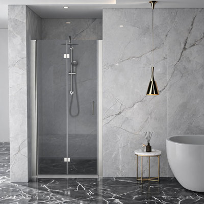Porte de douche pliante sans cadre en verre trempé, fini argent brossé, 91,4 cm x 182,9 cm