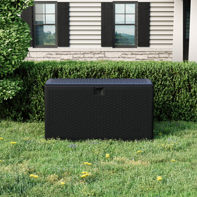 120 Gallon Outdoor Deck Storage Box – Lockable Weatherproof UV-Resistant Resin Container – Easy Assembly – Gas Spring Hinges – For Patio Cushions, Garden Tools, Pool Accessories
