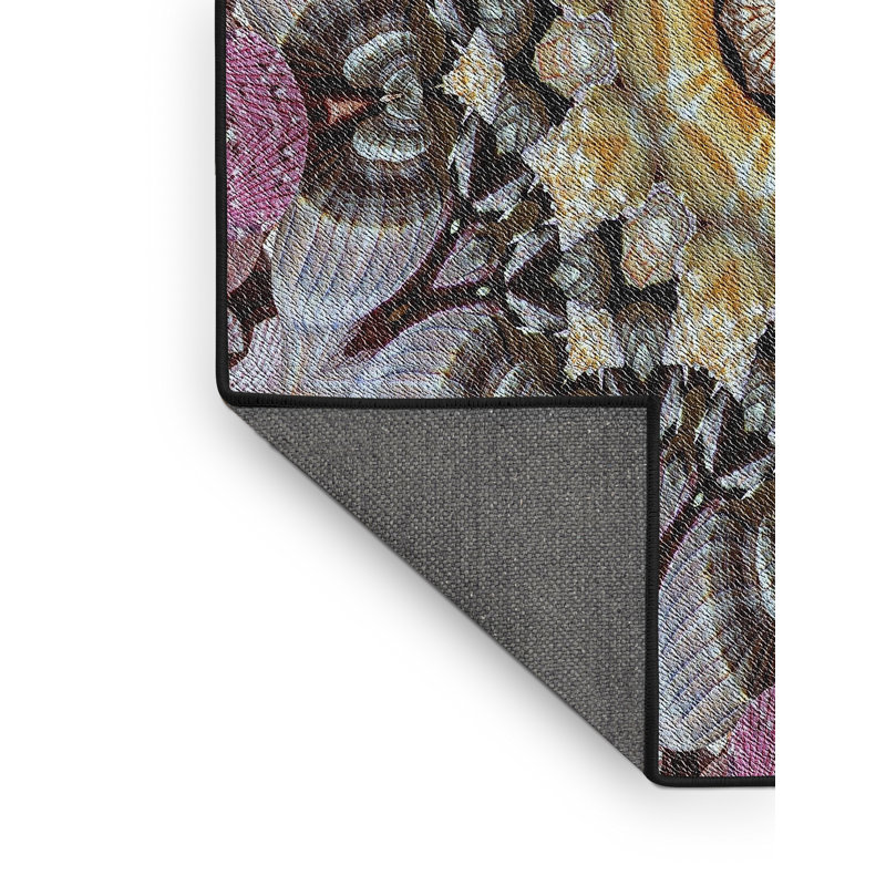 Laine tissée à la machine abstraite et polyester jaune/rose/brun Tapis décoratif, Rectangle 7 pi x 10 pi