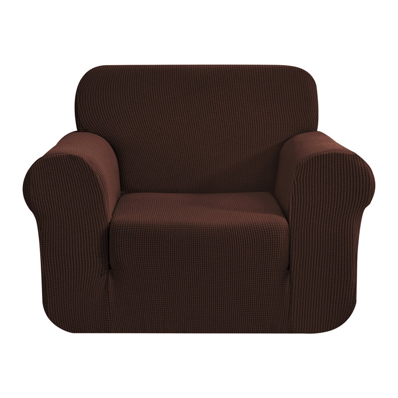 Jacquard Spandex Stretch Box Cushion Sofa Slipcover, Chocolate