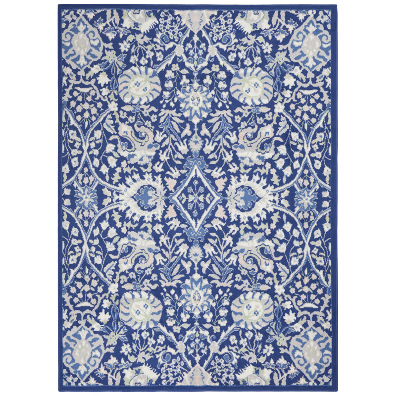 Tapis oriental bleu marine en polypropylène tissé à la machine, Rectangle 6 pi x 9 pi