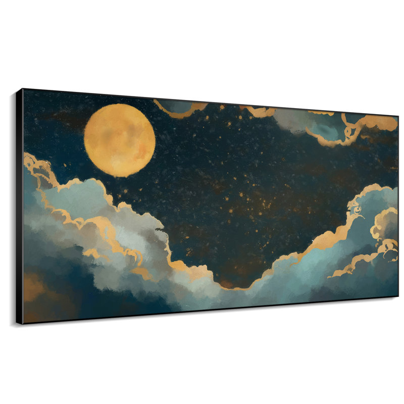 Lune céleste avec nuages de nuit, ciel rêveur, illustrations, très grand art mural encadré (assemblage requis)