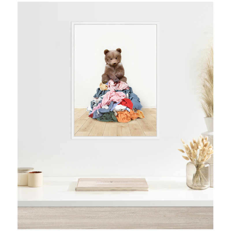 ThreeBearsOnLaundryPileScandiStyle by Amy Peterson Framed Canvas Wall Art Print