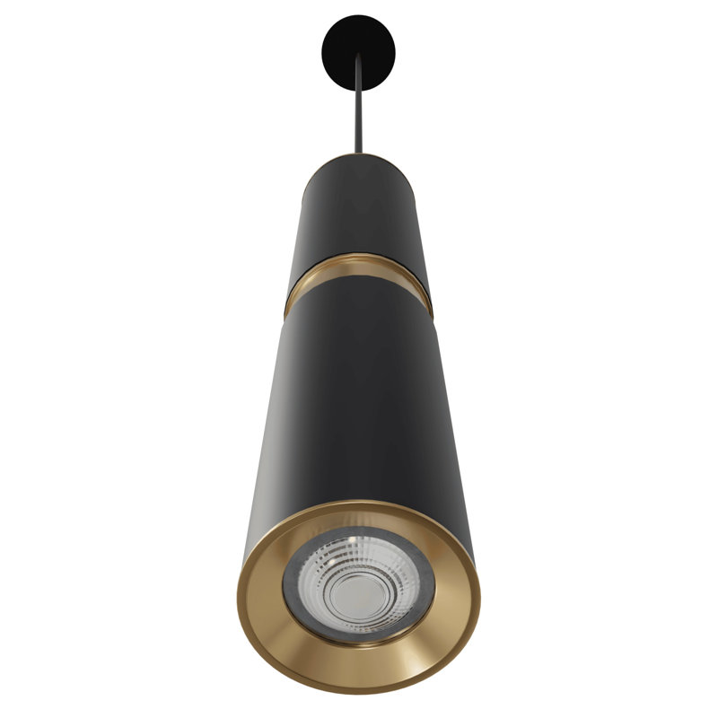 1 - Light LED Pendant, 13" H x 3" W x 3" D, Black/Brass
