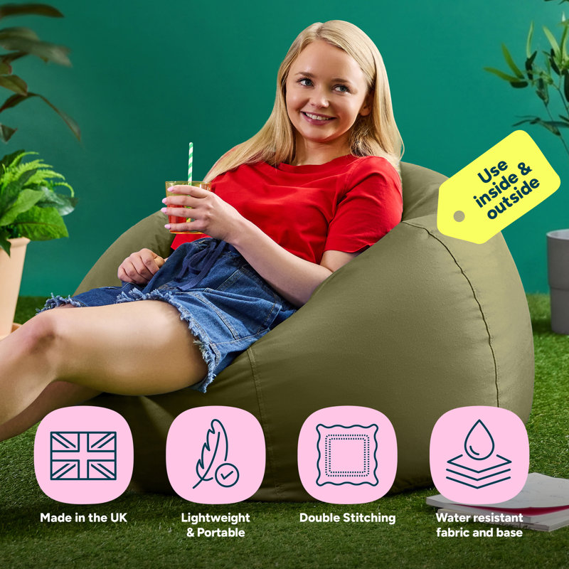 Kingston Water-Resistant Classic Bean Bag, Green, 50cm H x 85cm W x 85cm D
