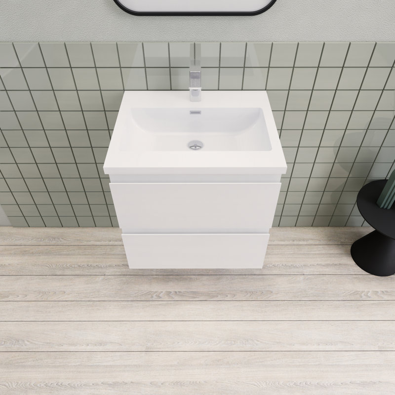 Meuble-lavabo flottant moderne simple Alcester Ivy Bronx, Blanc lustré