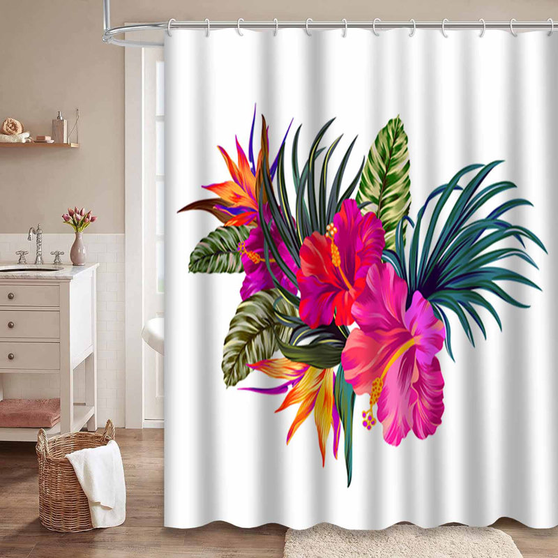 Rideau de douche imperméable avec 12 crochets Hibiscus Paradise, L 72 po x l 78 po