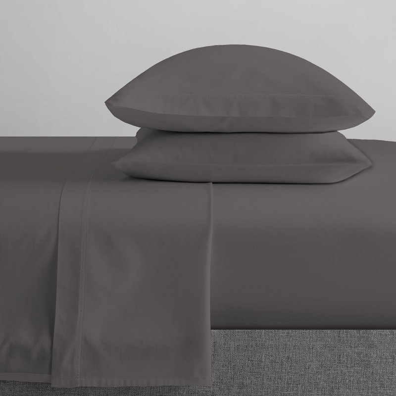 Ensemble de draps en satin de coton de qualité égyptienne 300 fils Abhinav, Grand, Anthracite