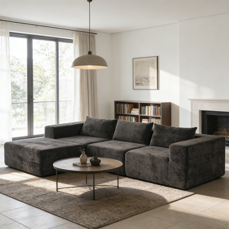 Canapés modulaires compressés 107 po (noir), Tissu noir