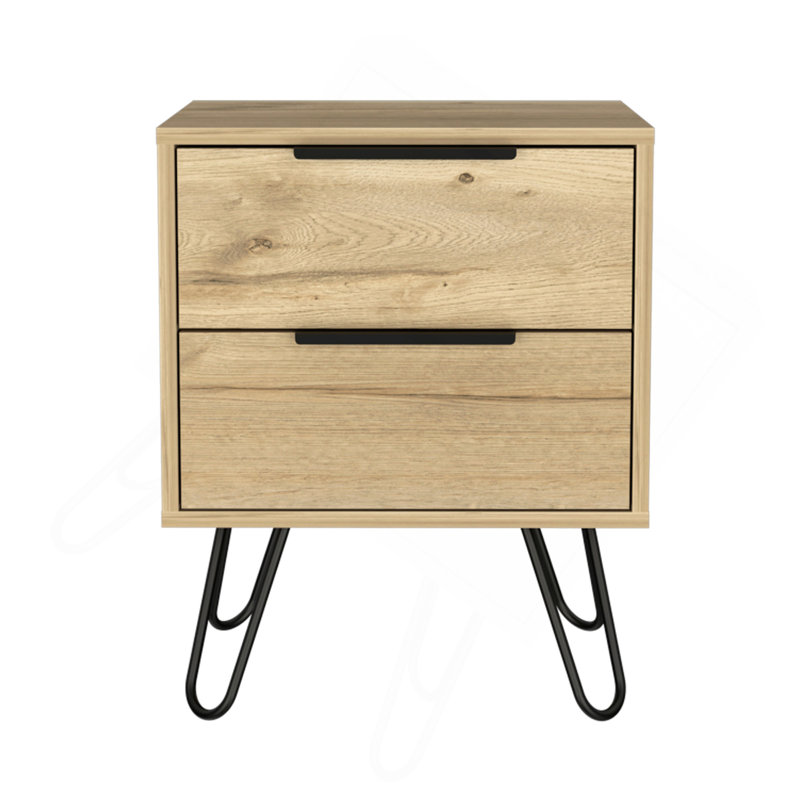 Table de chevet Nuvo, deux tiroirs, pieds en épingle à cheveux