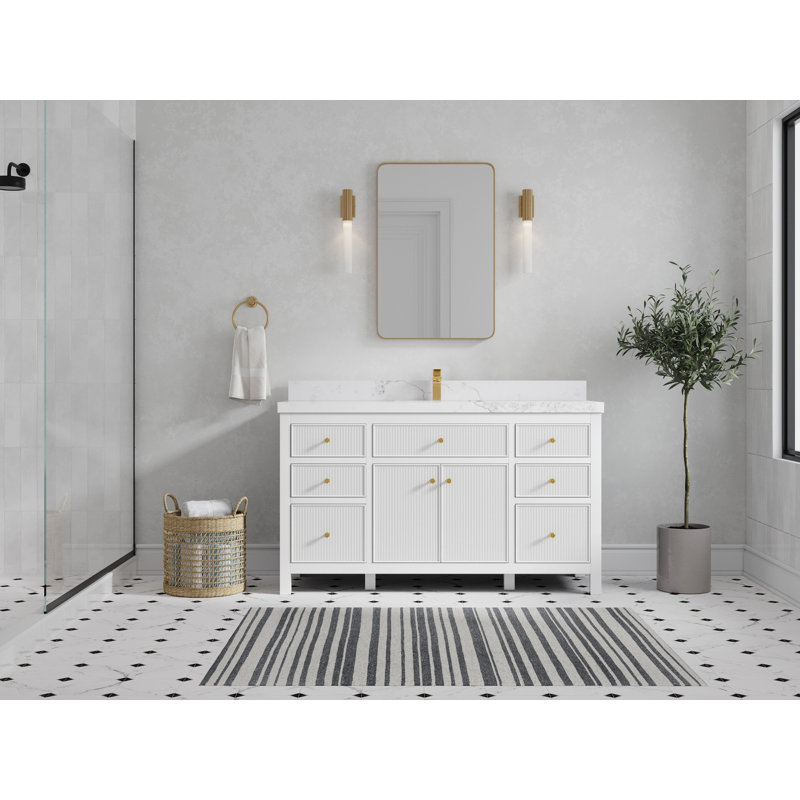 60'' Single Bathroom Vanity with Quartz Top, Calacatta Nuvo Quartz