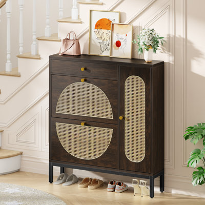 20 Pair Shoe Storage Cabinet with 2 Flip Drawers and Adjustable Shelves