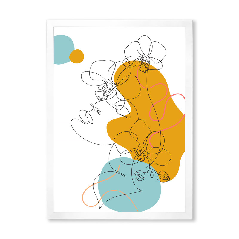 «Beautiful Woman One Line Dessin», impression sur toile, H 20 po x l 12 po x P 1po, Cadre photo blanc