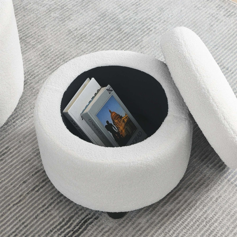 Chaise pivotante polyvalente à 360 ° avec rangement rond pour différentes pièces, Mélange de polyester peluche blanc
