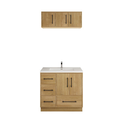 Meuble-lavabo autoportant de 36 po avec lavabo en acrylique renforcé Victoria (côté droit) et armoire supérieure Victoria