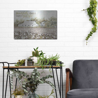 'Beautifully Simple Cotton Farm' by Cindy Jacobs, Metal Wall Art