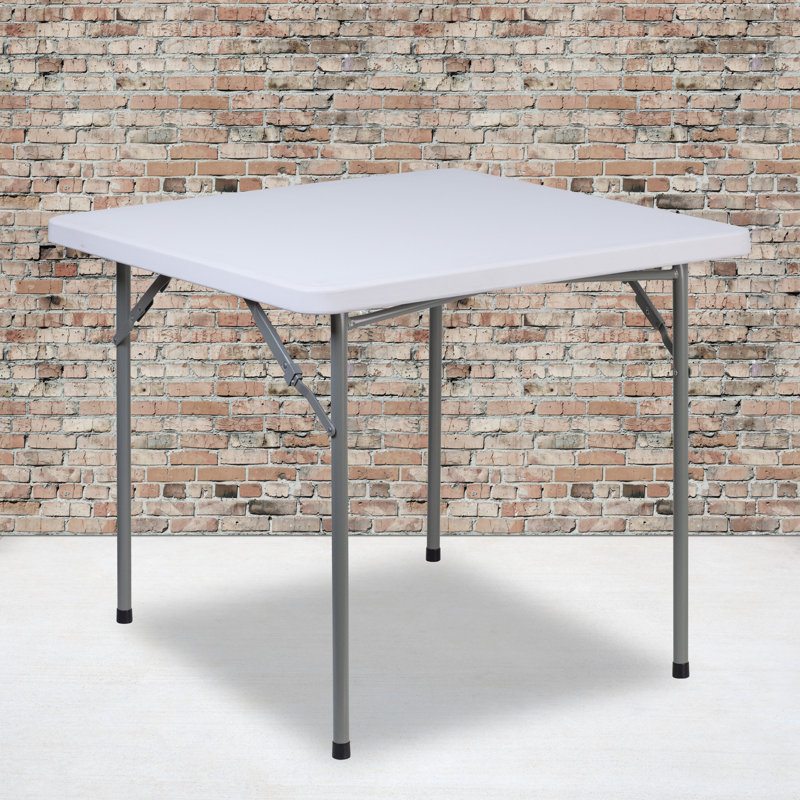 Granite White Square Plastic Folding Table with Gray Metal Frame