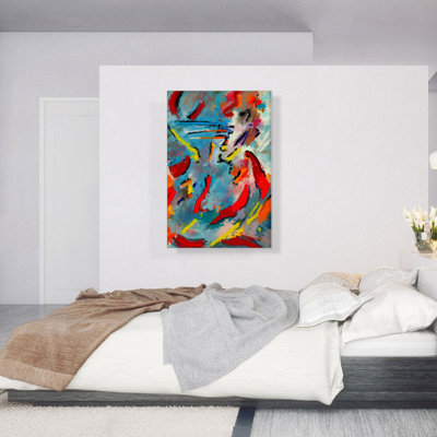 Abstrait jaune orange sarcelle - reproduction d'art sur toile tendue