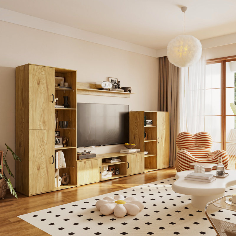 126'' W Entertainment Center With Versatile Display & Concealed Storage