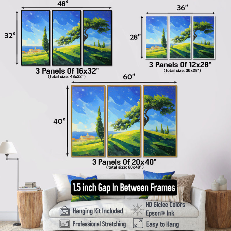 «The Swaying Cypress Pointillism Reimagined I - Van Gogh», ensemble d'art mural, H 32 po x l 48 po, Silver