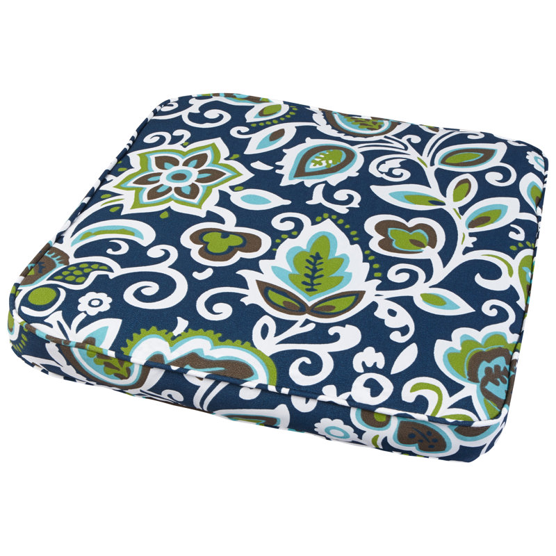 Coussin de chaise de salle à manger d’intérieur/d’extérieur Shivers, Floral bleu marine, l 20 po x P 20 po